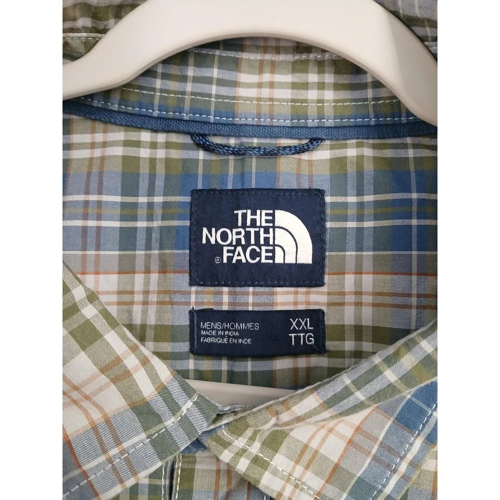 The North Face Shirt Mens 2XL Blue Green Plaid‎ Short Sleeve Button Down Hiking
